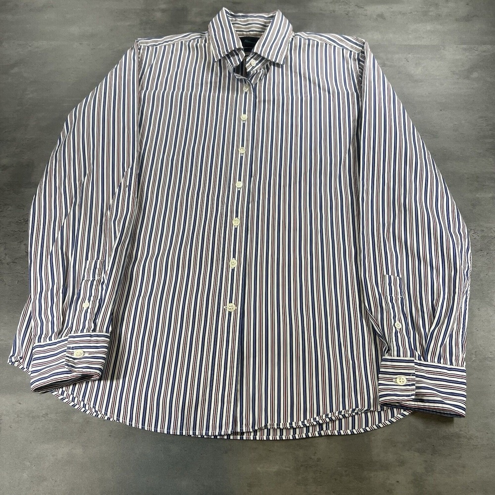Faconnable Shirt Mens Large Red White Blue Striped‎ Casual Classic Long Sleeve